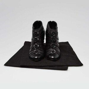 Chanel Black Leather Camellia Flowers Cap Toe Booties Size 6.5/37